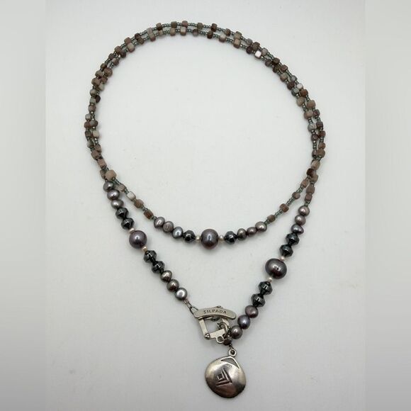 33" SILPADA N1784 Sterling Silver, Hematite, pearl, glass seed bead necklace! - Picture 9 of 13